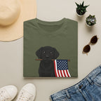 Black Labrador Holding American Flag T-Shirt – Patriotic Dog Tee for 4th of July