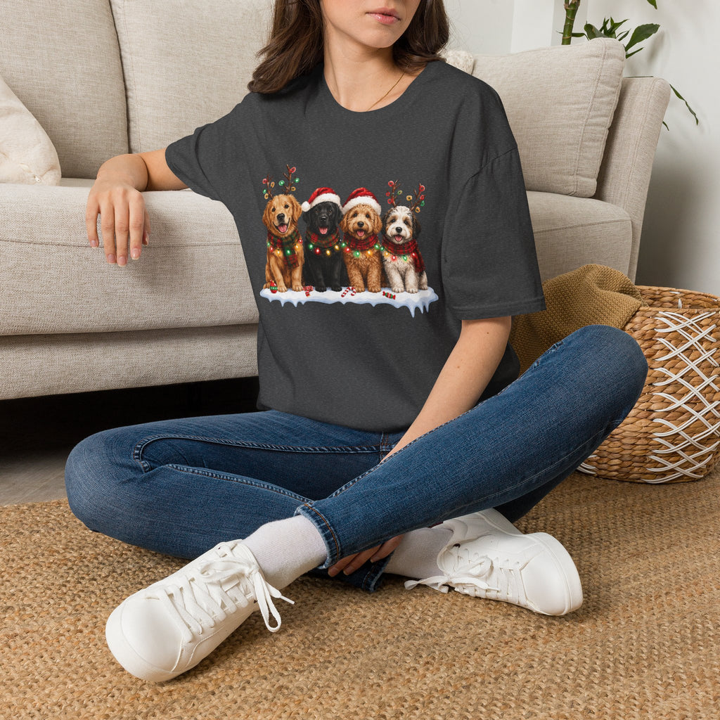 Christmas Dogs T-Shirt — Festive Puppies with Santa Hats & Reindeer Antlers
