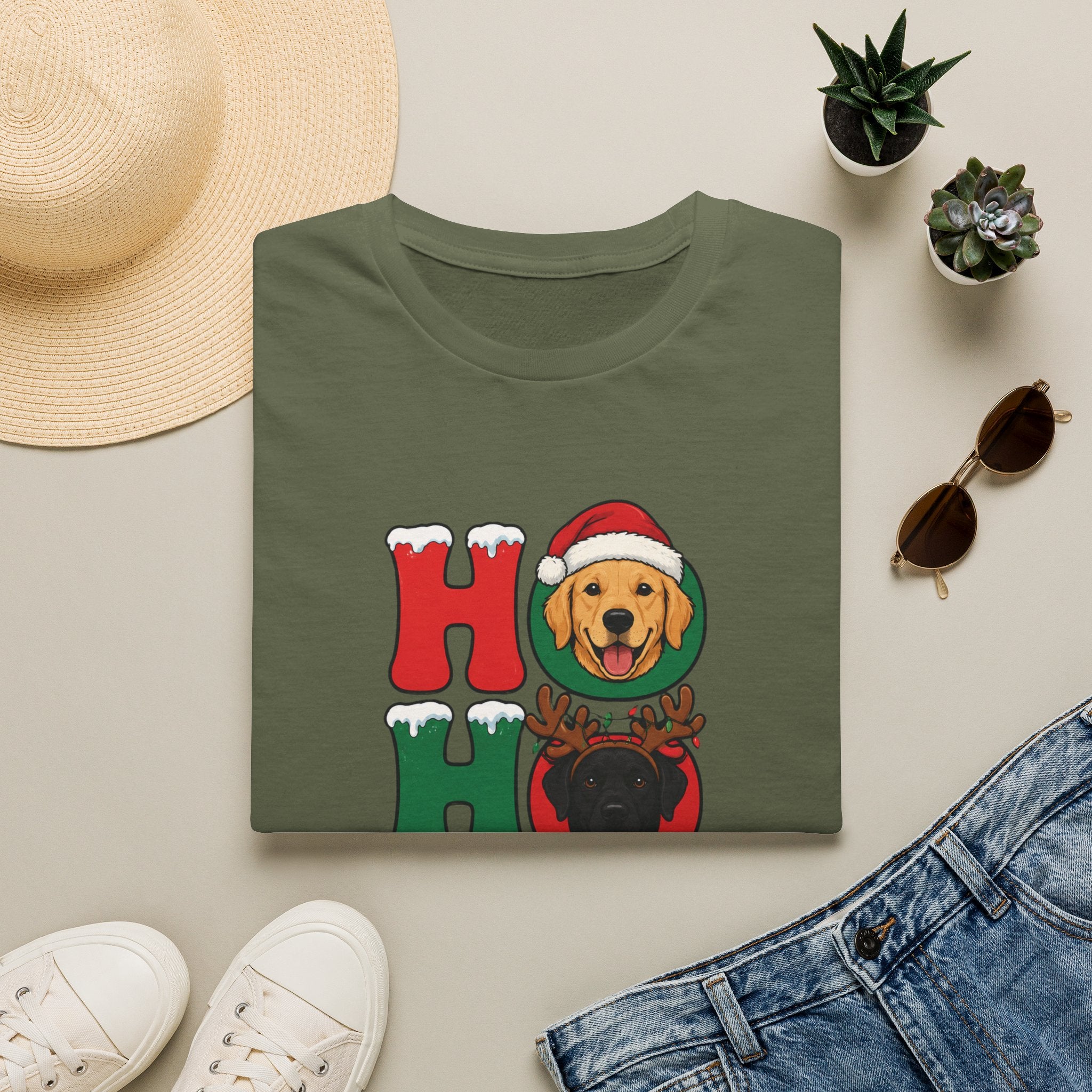 Christmas 'Ho Ho Ho' Dog T-Shirt — Festive Labrador, Pug & Frenchie Holiday Tee