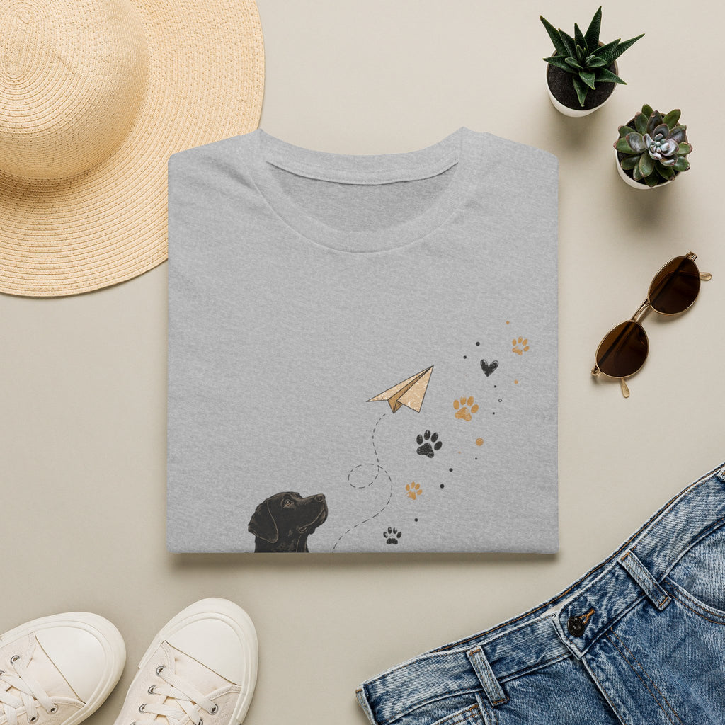Dog Paw & Paper Airplane T-Shirt — Cute Black Dog Graphic Tee