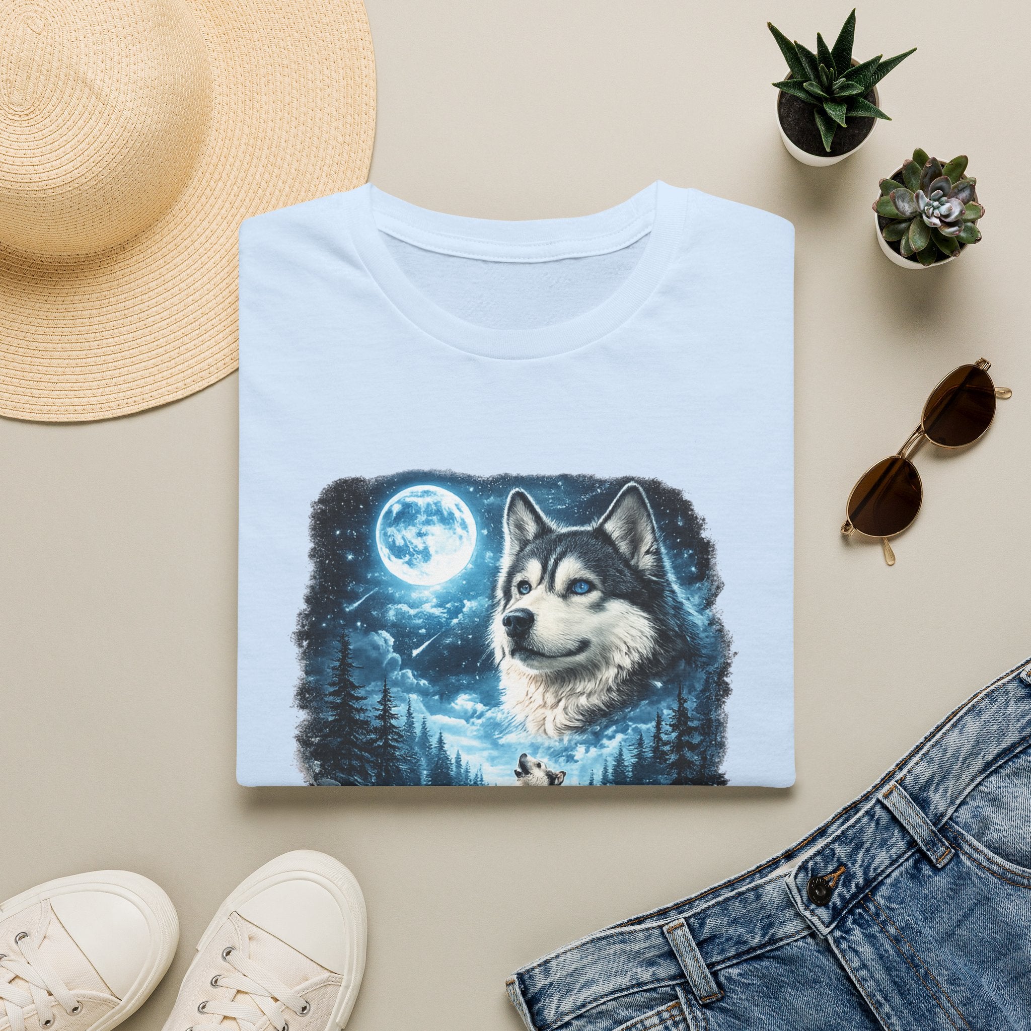 Wolf Moon T-Shirt — Majestic Husky Forest Night Tee