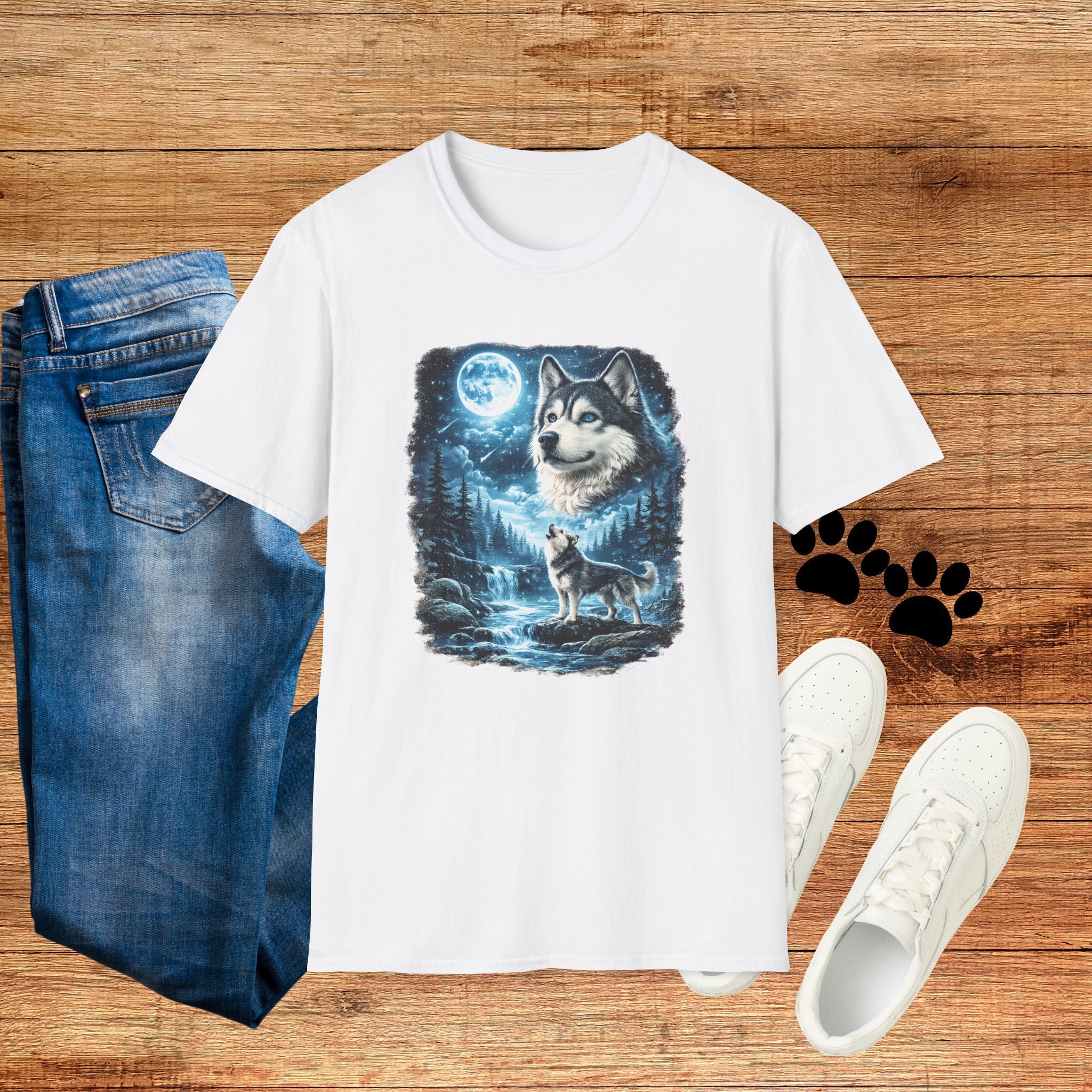 Wolf Moon T-Shirt — Majestic Husky Forest Night Tee