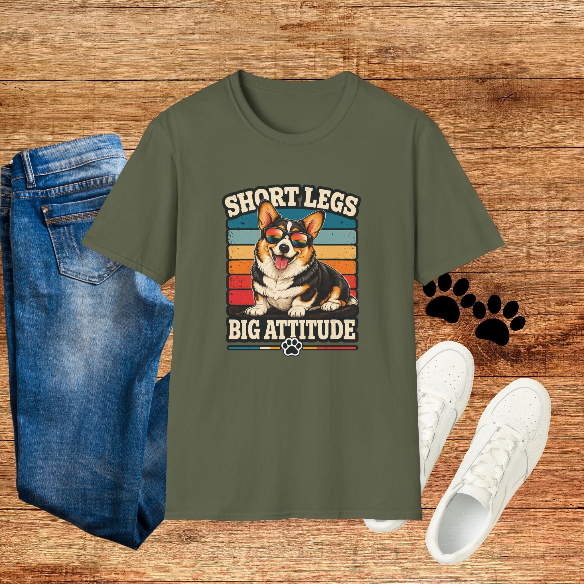 Corgi Short Legs, Big Attitude T-Shirt - Vintage Retro Dog Tee