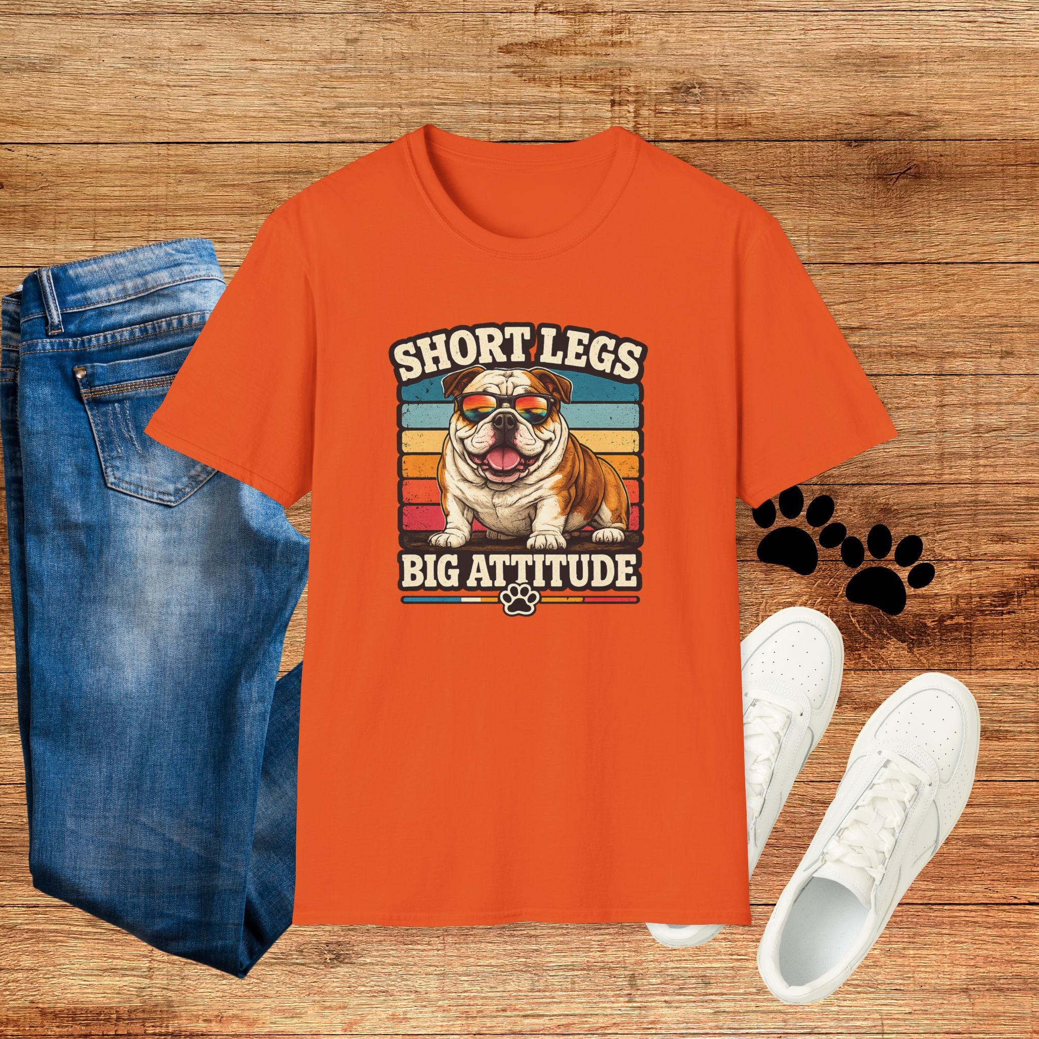 Bulldog Short Legs, Big Attitude Retro T-Shirt
