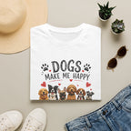 Dogs Make Me Happy Cute Paw Hearts Graphic Tee