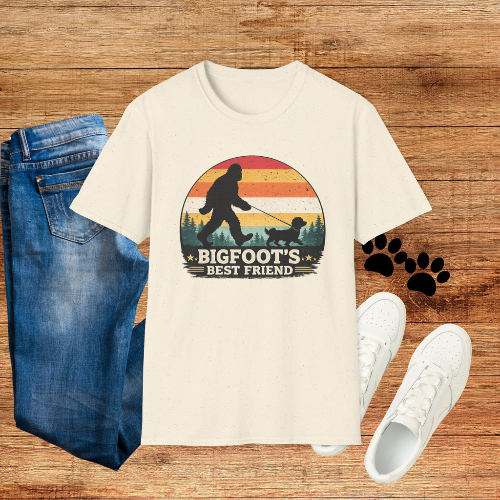 Bigfoot's Best Friend Retro Sunset Tee