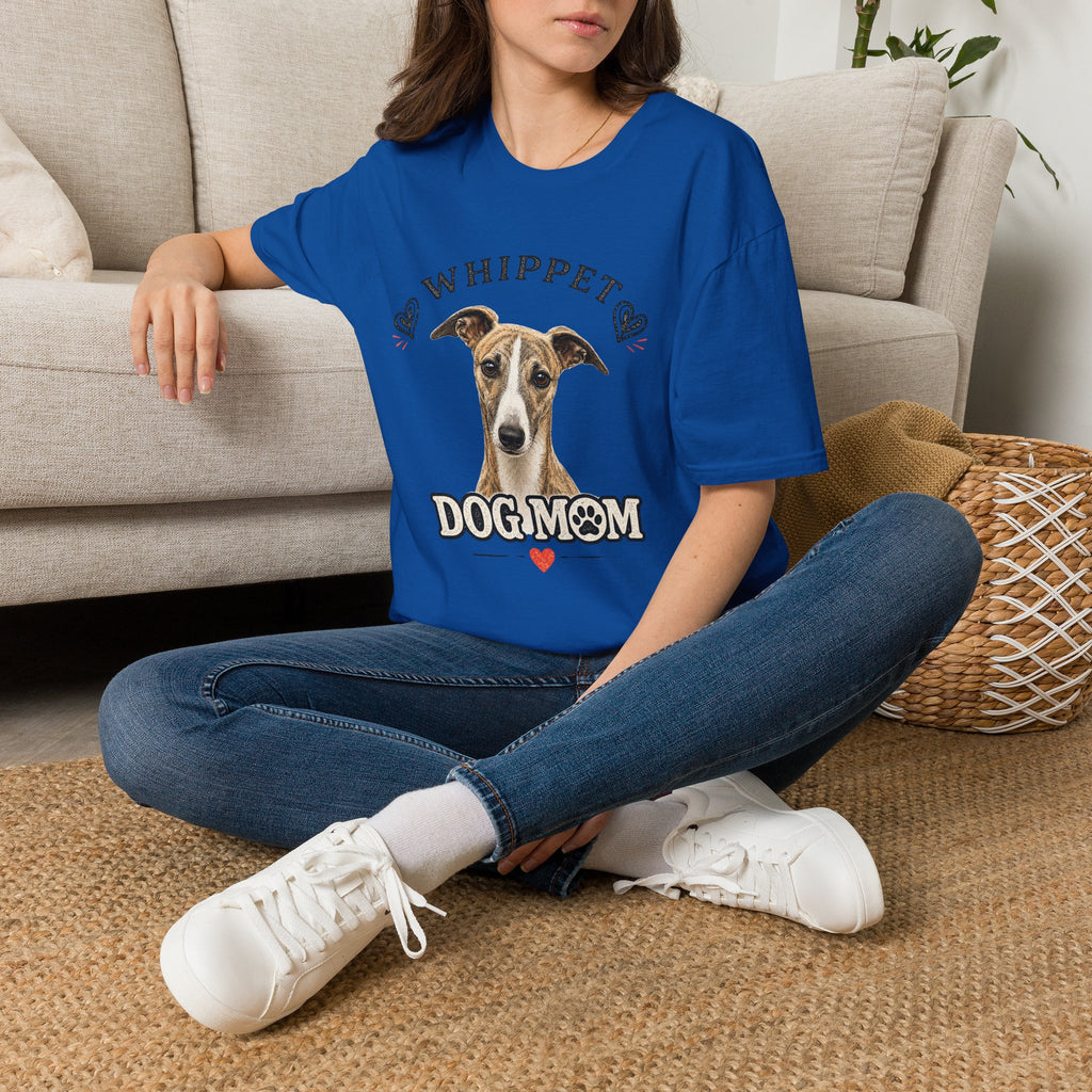 Whippet Dog Mom T-Shirt — Cute Whippet Portrait & Heart Graphic
