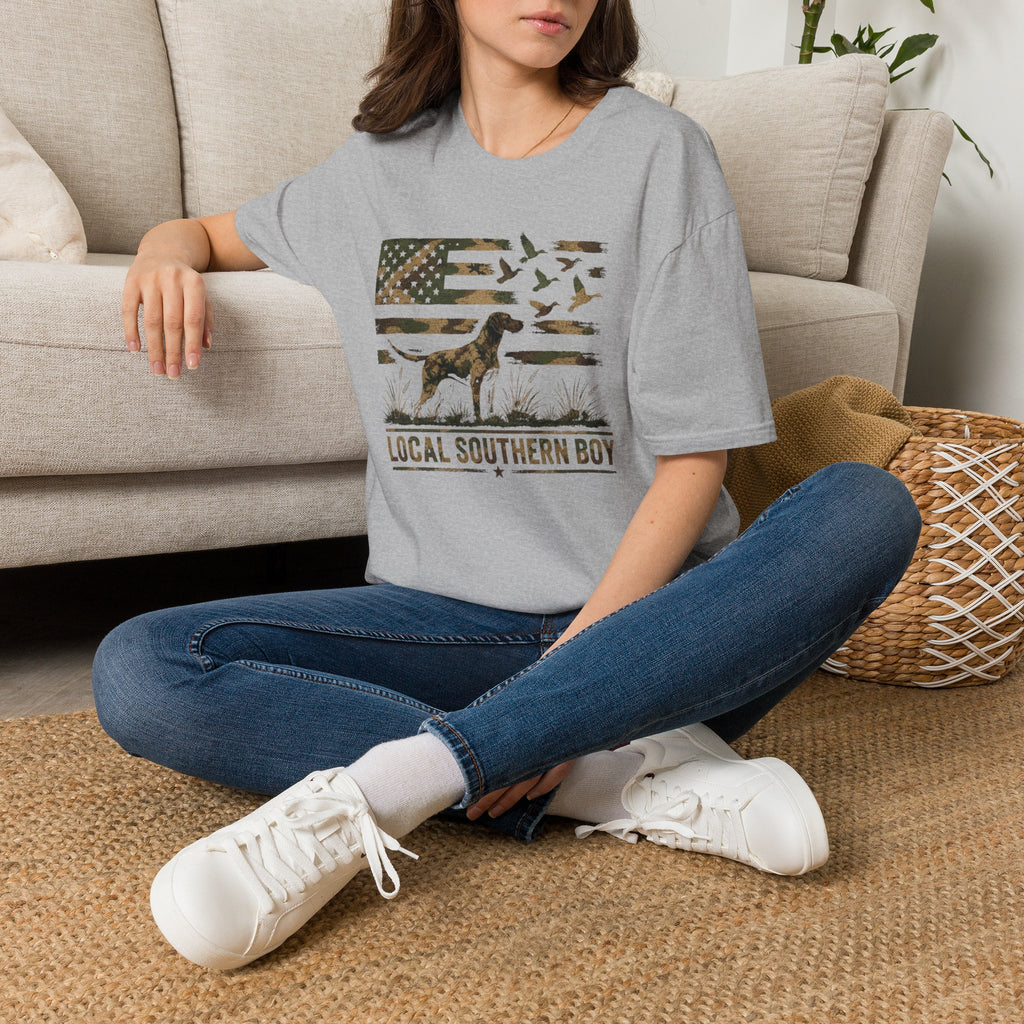 Duck Hunting American Flag T-Shirt — Local Southern Boy Retriever Design
