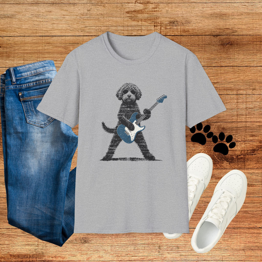 Dog Playing Electric Guitar T-Shirt – Cute Rocker Puppy Graphic Tee