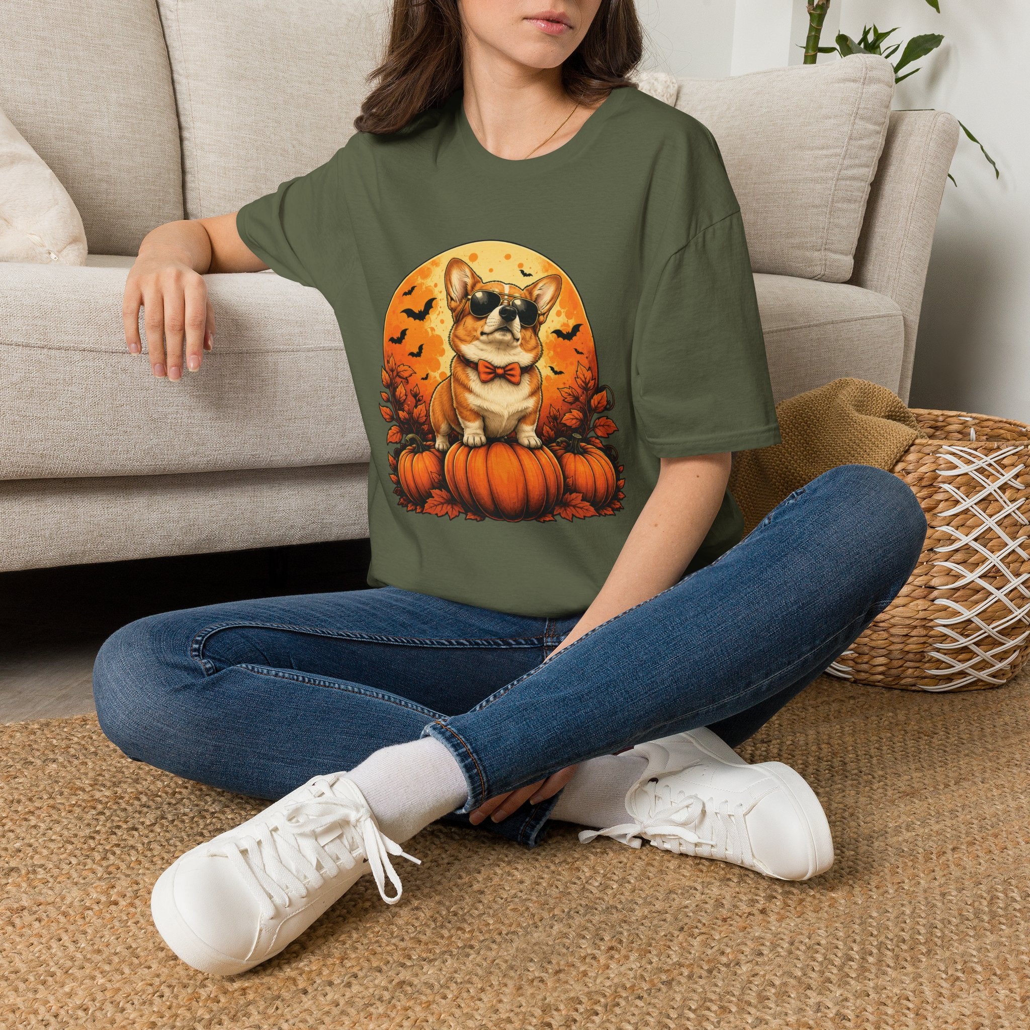 Halloween Corgi Tee — Cool Sunglasses Dog on Pumpkin Graphic T-Shirt