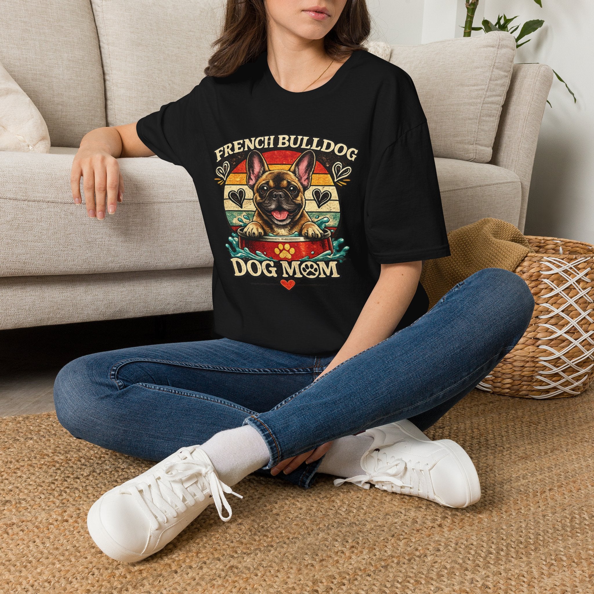 French Bulldog Dog Mom T-Shirt — Retro Sunset Frenchie Lover Tee
