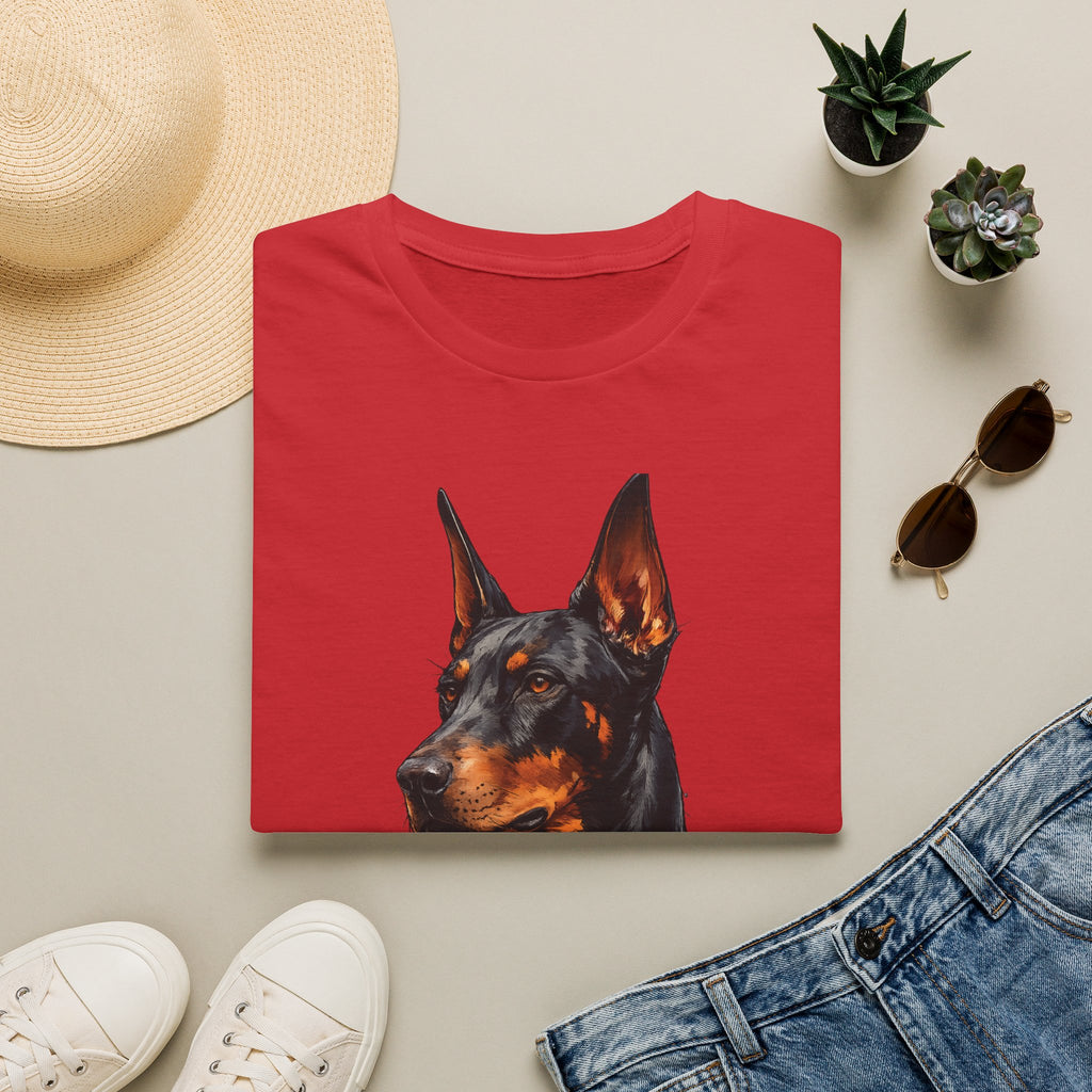 Doberman Portrait T‑Shirt — Realistic Dog Art Tee for Pet Lovers
