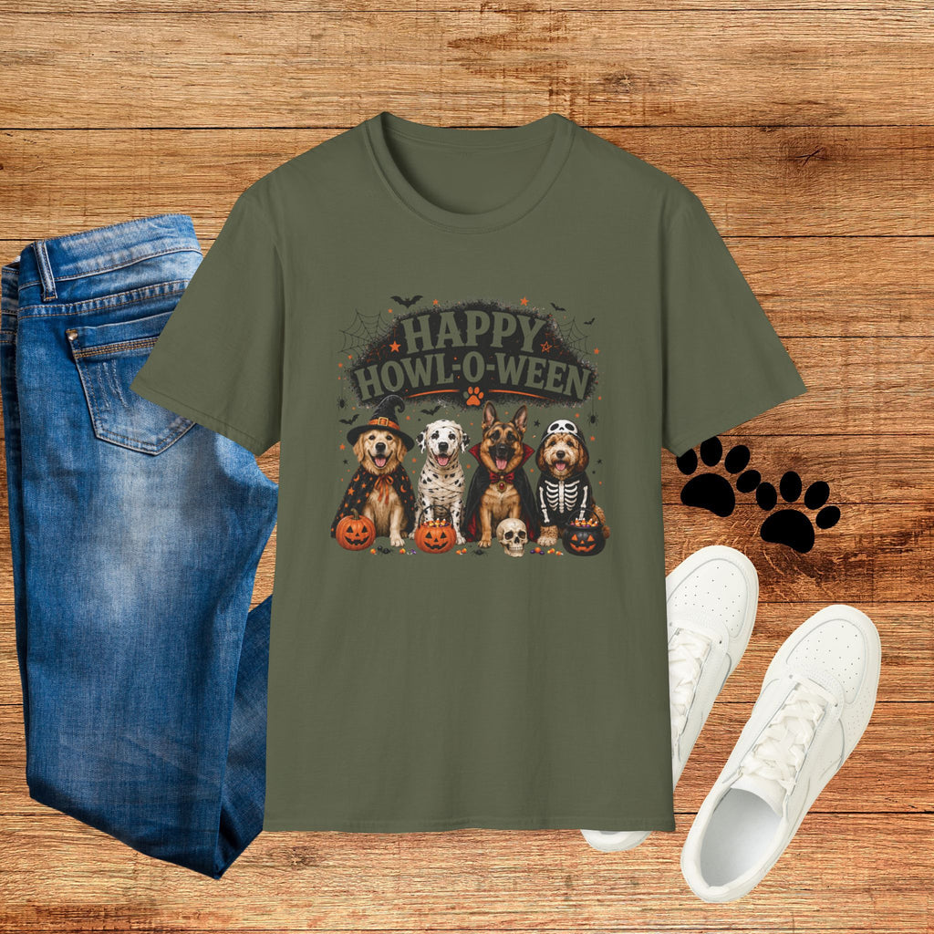Happy Howl-O-Ween T-Shirt — Cute Dogs Halloween Graphic Tee