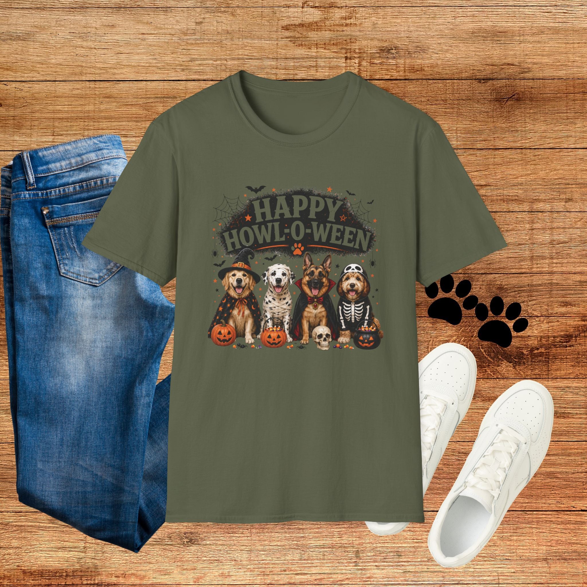 Happy Howl-O-Ween T-Shirt — Cute Dogs Halloween Graphic Tee
