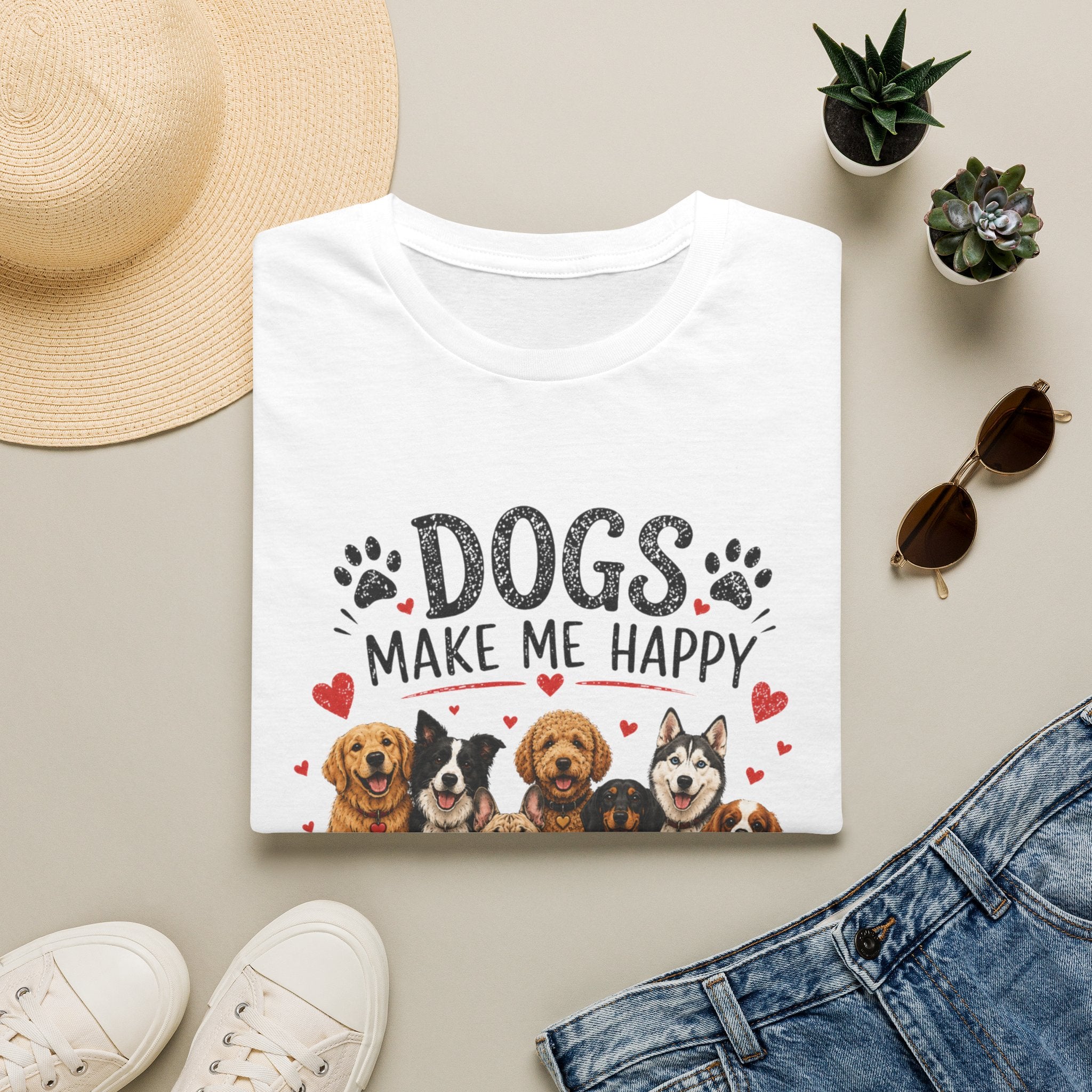 Dogs Make Me Happy T-Shirt — Cute Paw Print & Dog Breed Graphic Tee