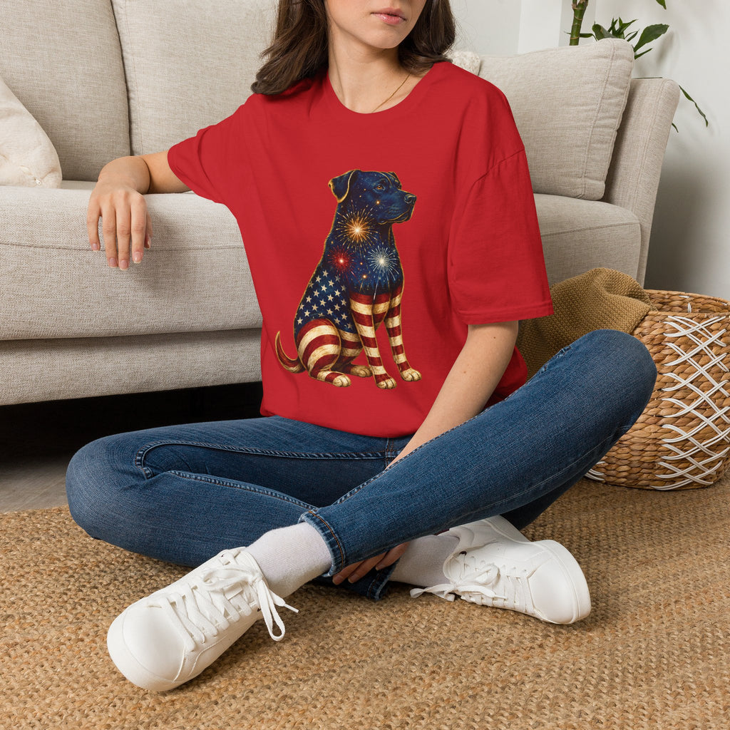 Patriotic Fireworks Dog T-Shirt — American Flag Labrador Graphic Tee