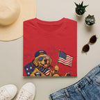 Patriotic Golden Retriever T-Shirt — USA Flag, Sunglasses & Fireworks