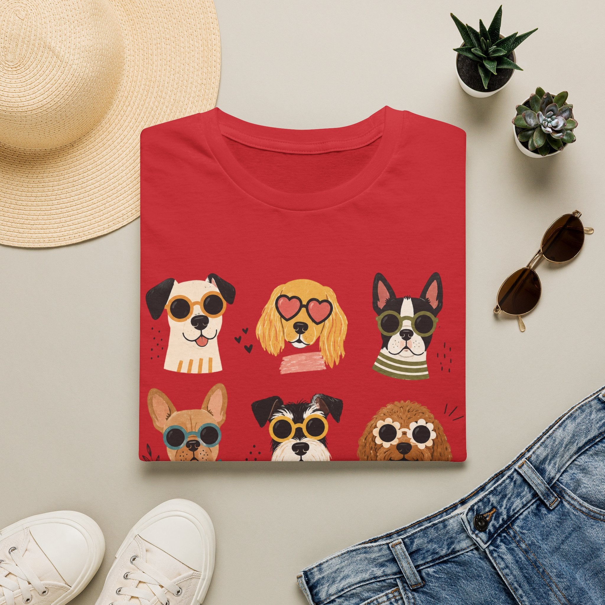 Cute Dog Faces T-Shirt — Grid of Cartoon Puppies Graphic Tee