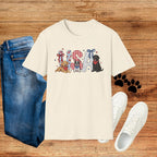 USA Patriotic Dog T-Shirt — Red White Blue Lettering with Labrador & Puppy Design