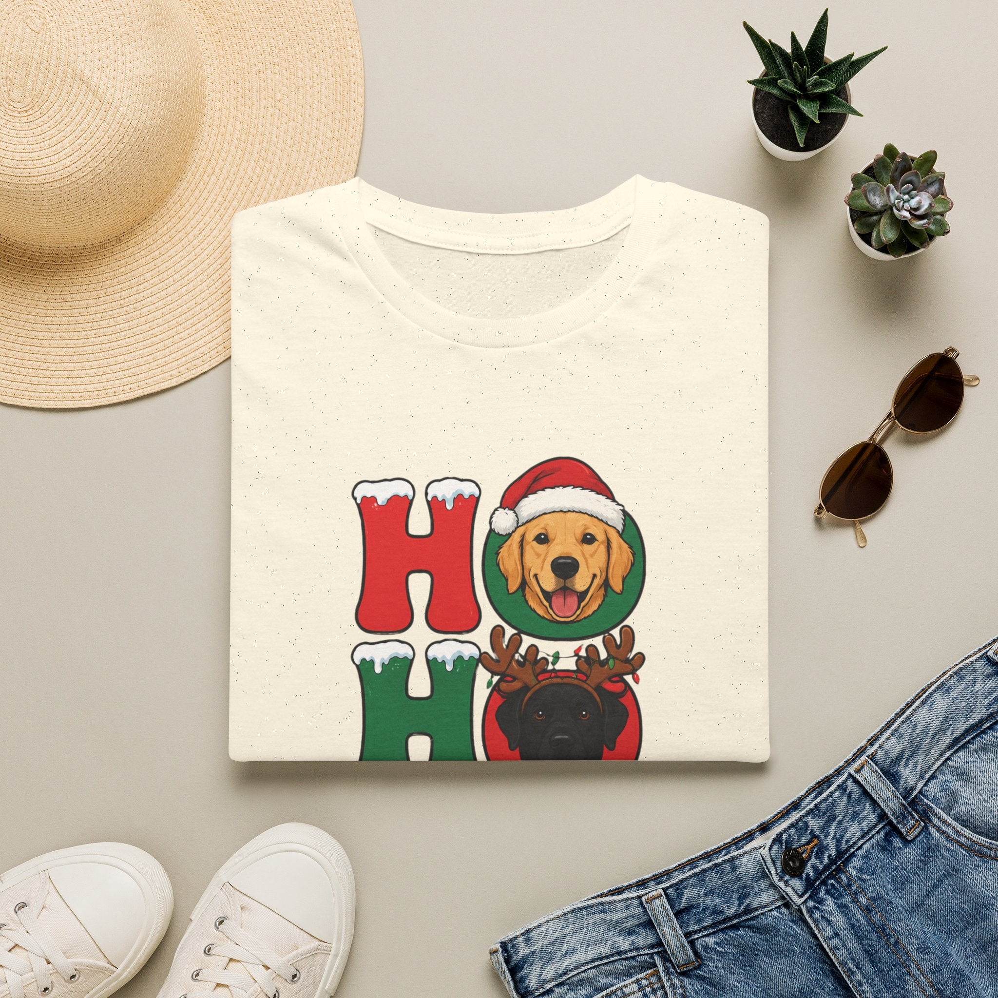 Christmas 'Ho Ho Ho' Dog T-Shirt — Festive Labrador, Pug & Frenchie Holiday Tee