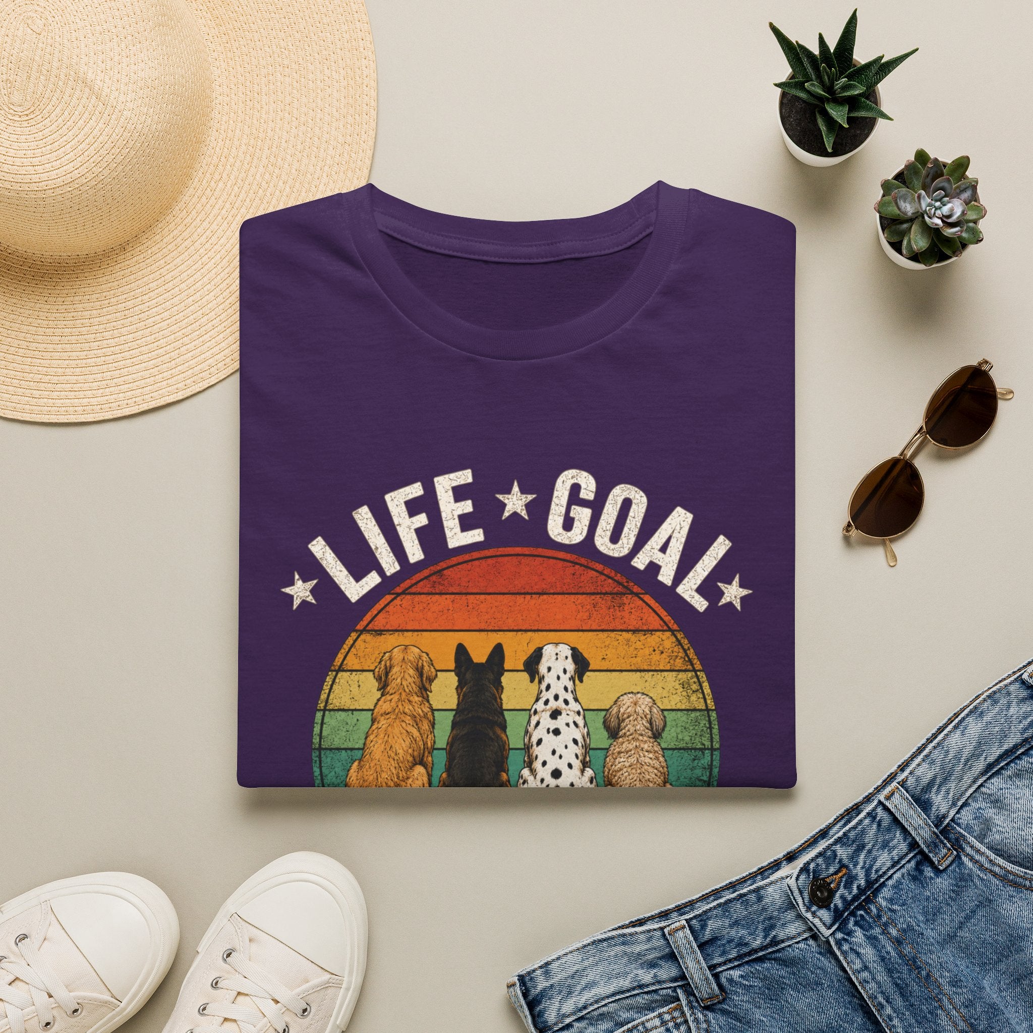 Life Goal: Pet All the Dogs Retro Rainbow Dog Lover Tee