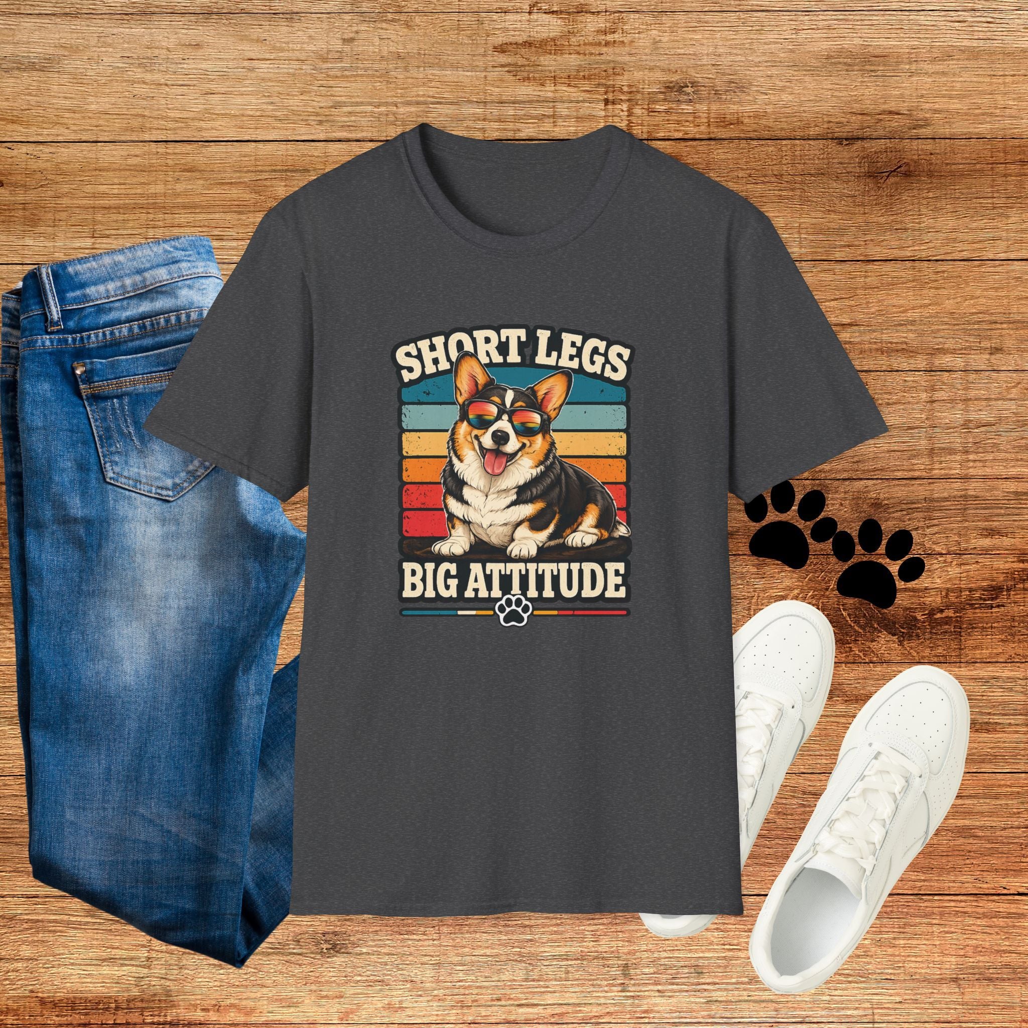 Corgi Short Legs, Big Attitude T-Shirt - Vintage Retro Dog Tee