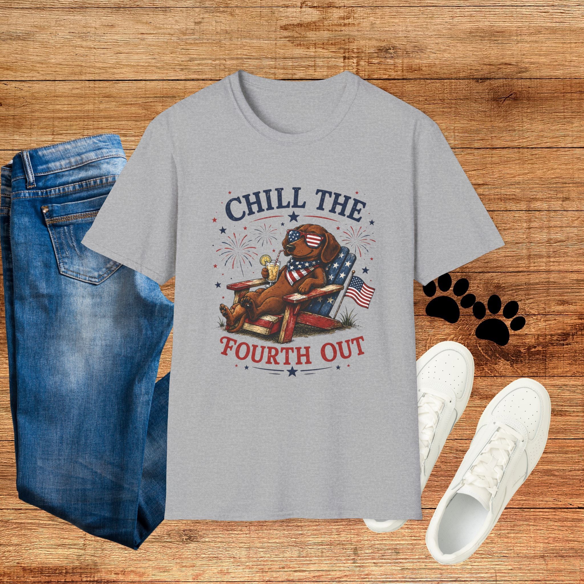 Patriotic "Chill the Fourth Out" T-Shirt — Relaxed 4th of July Dog Graphic Tee