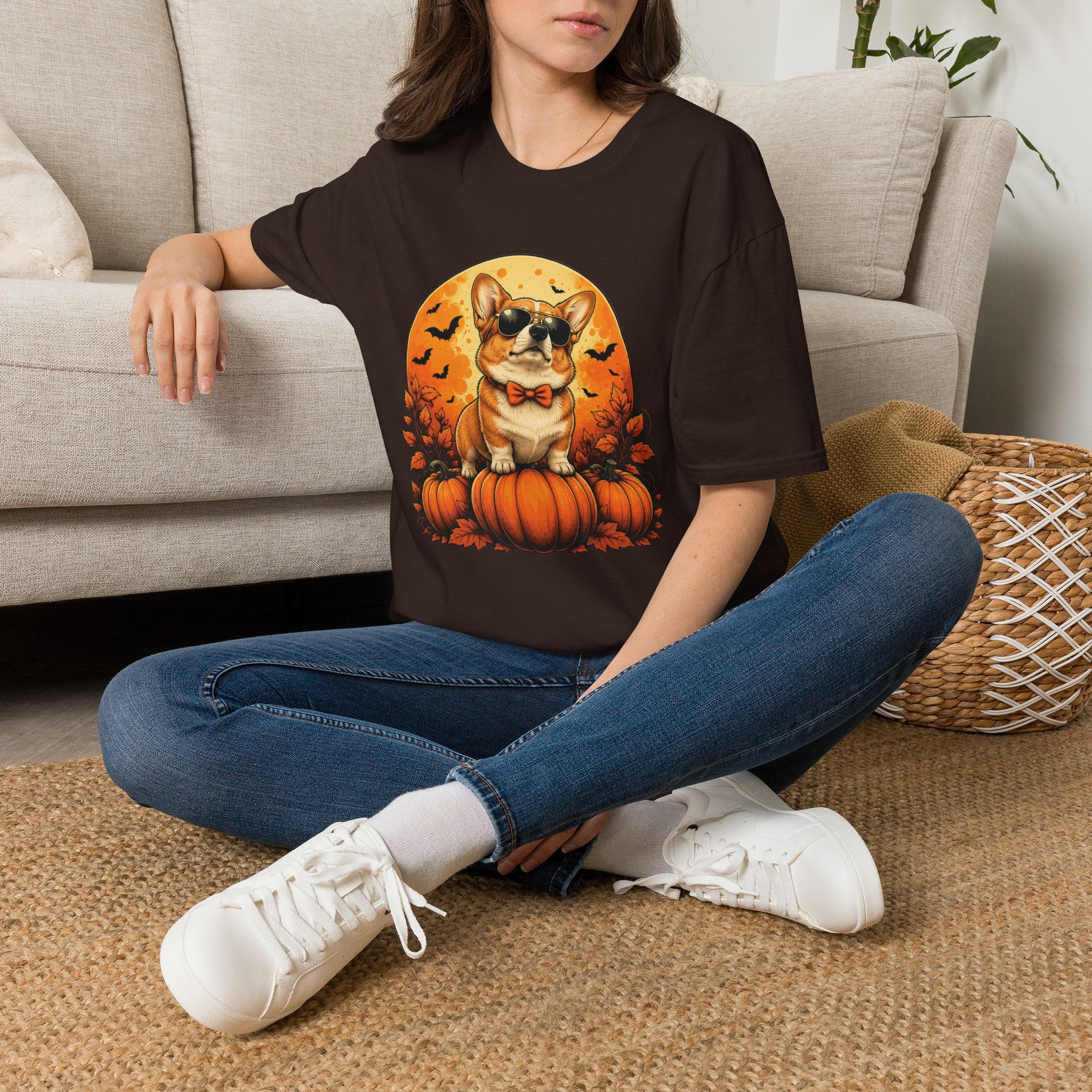 Halloween Corgi Tee — Cool Sunglasses Dog on Pumpkin Graphic T-Shirt