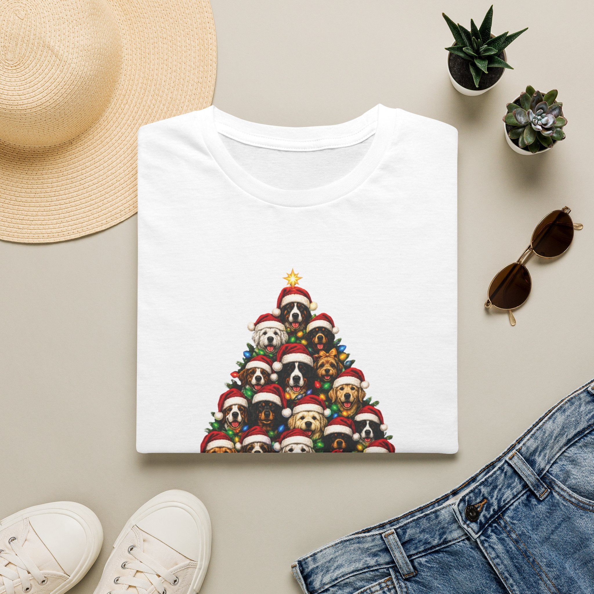 Christmas Dog Tree T-Shirt — Cute Holiday Puppies Pyramid Graphic Tee