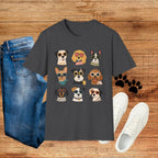Cute Dog Faces T-Shirt — Grid of Cartoon Puppies Graphic Tee