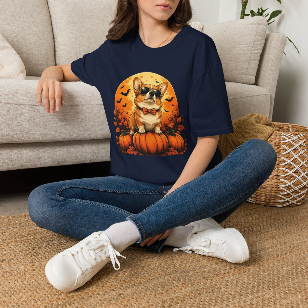 Halloween Corgi Tee — Cool Sunglasses Dog on Pumpkin Graphic T-Shirt