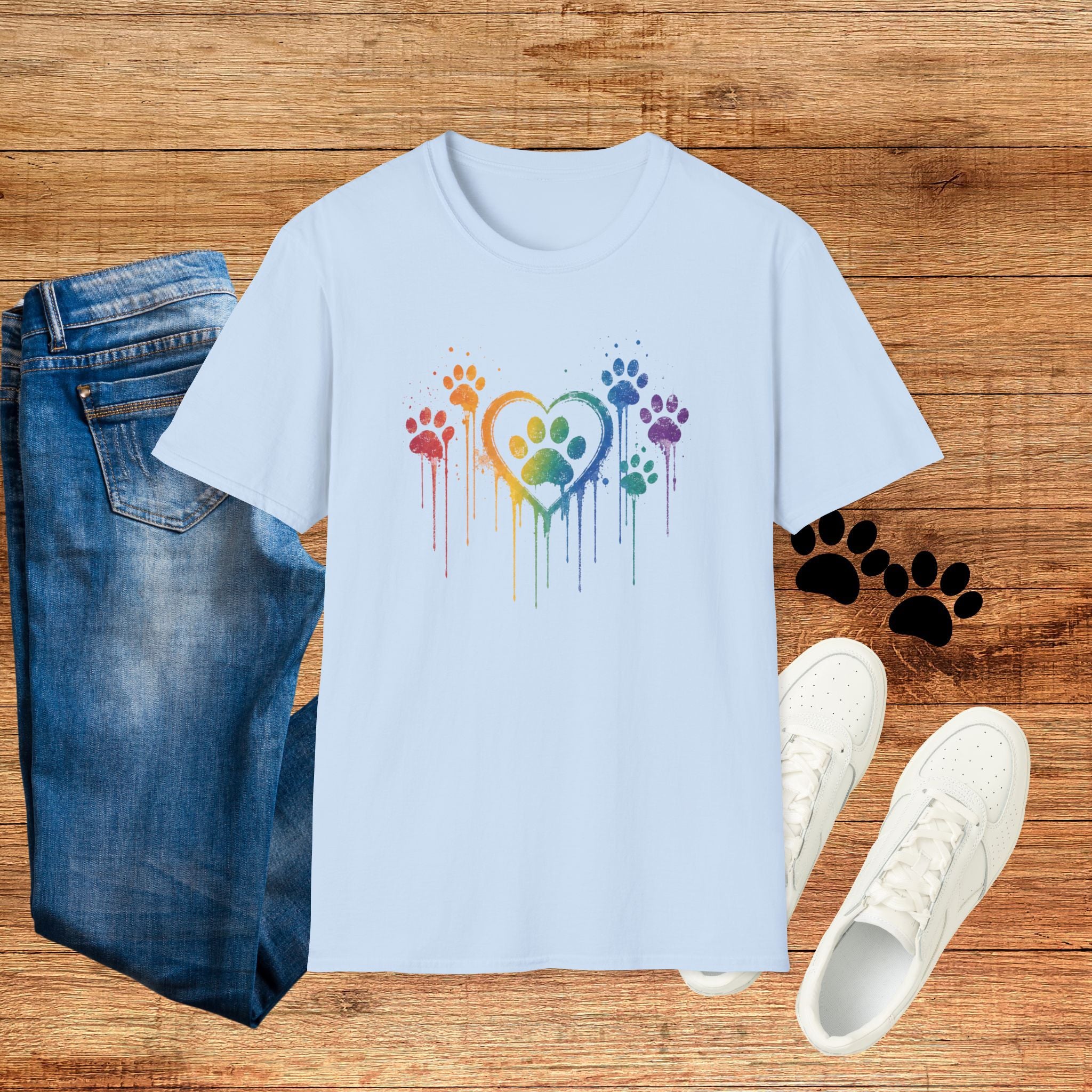 T-Shirt — Rainbow Paw Heart Tee (LGBTQ+ Pet Lover Pride Shirt)
