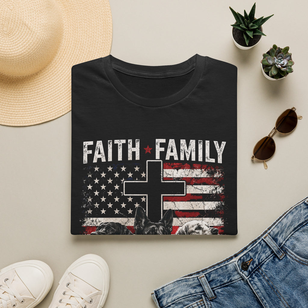 Faith Family Freedom T-Shirt — Cross & American Flag Patriotic Tee