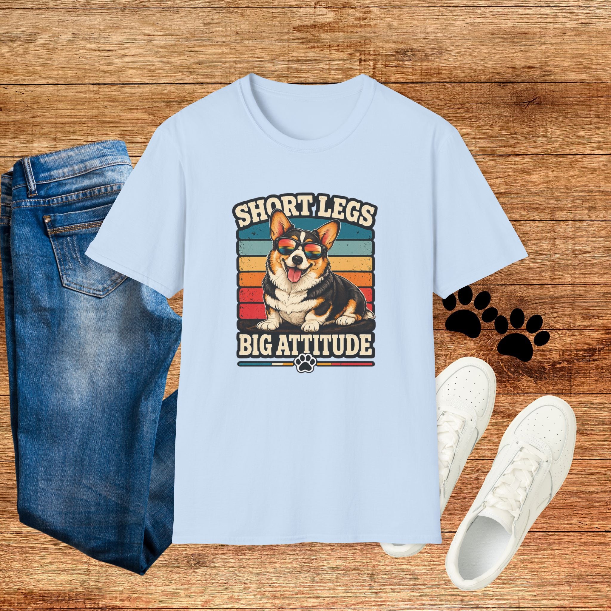 Corgi Short Legs, Big Attitude T-Shirt - Vintage Retro Dog Tee