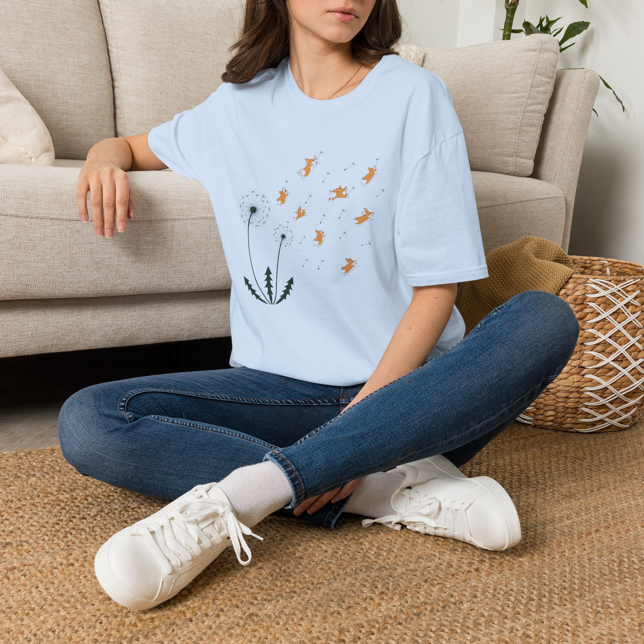Dandelion with Flying Corgis Graphic Tee