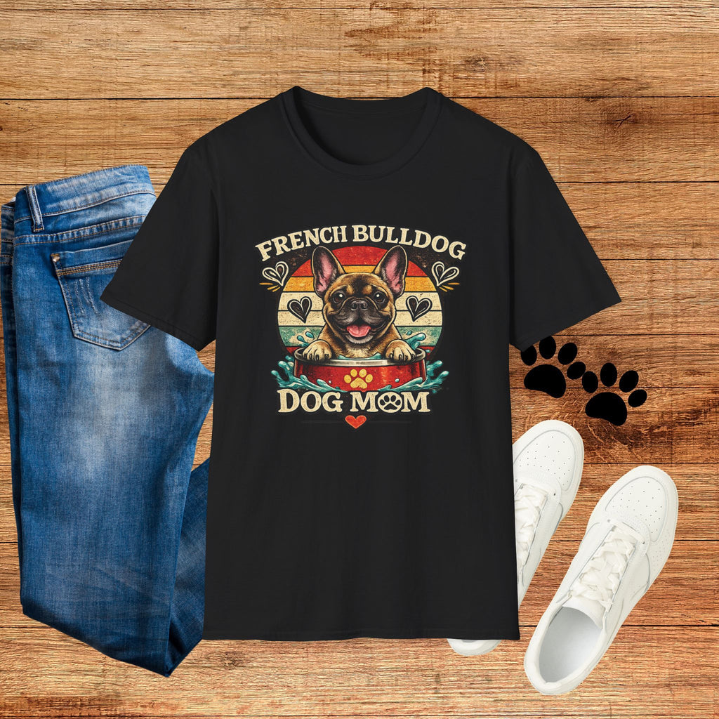 French Bulldog Dog Mom T-Shirt — Retro Sunset Frenchie Lover Tee