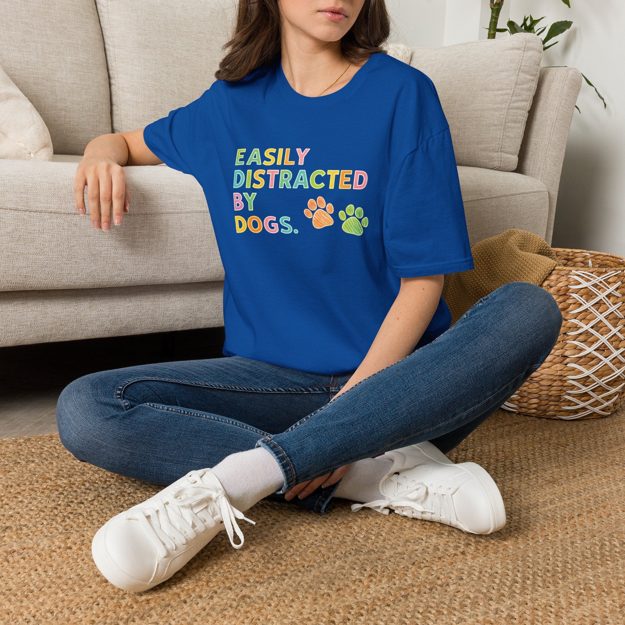Easily Distracted By Dogs T-Shirt — Cute Colorful Paw Print Tee for Dog Lovers