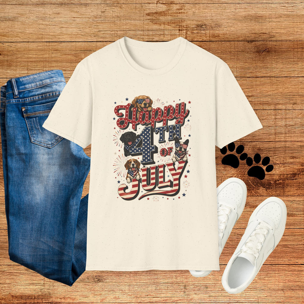 4th of July Dog T-Shirt — "Happy 4th of July" Patriotic Pet Tee