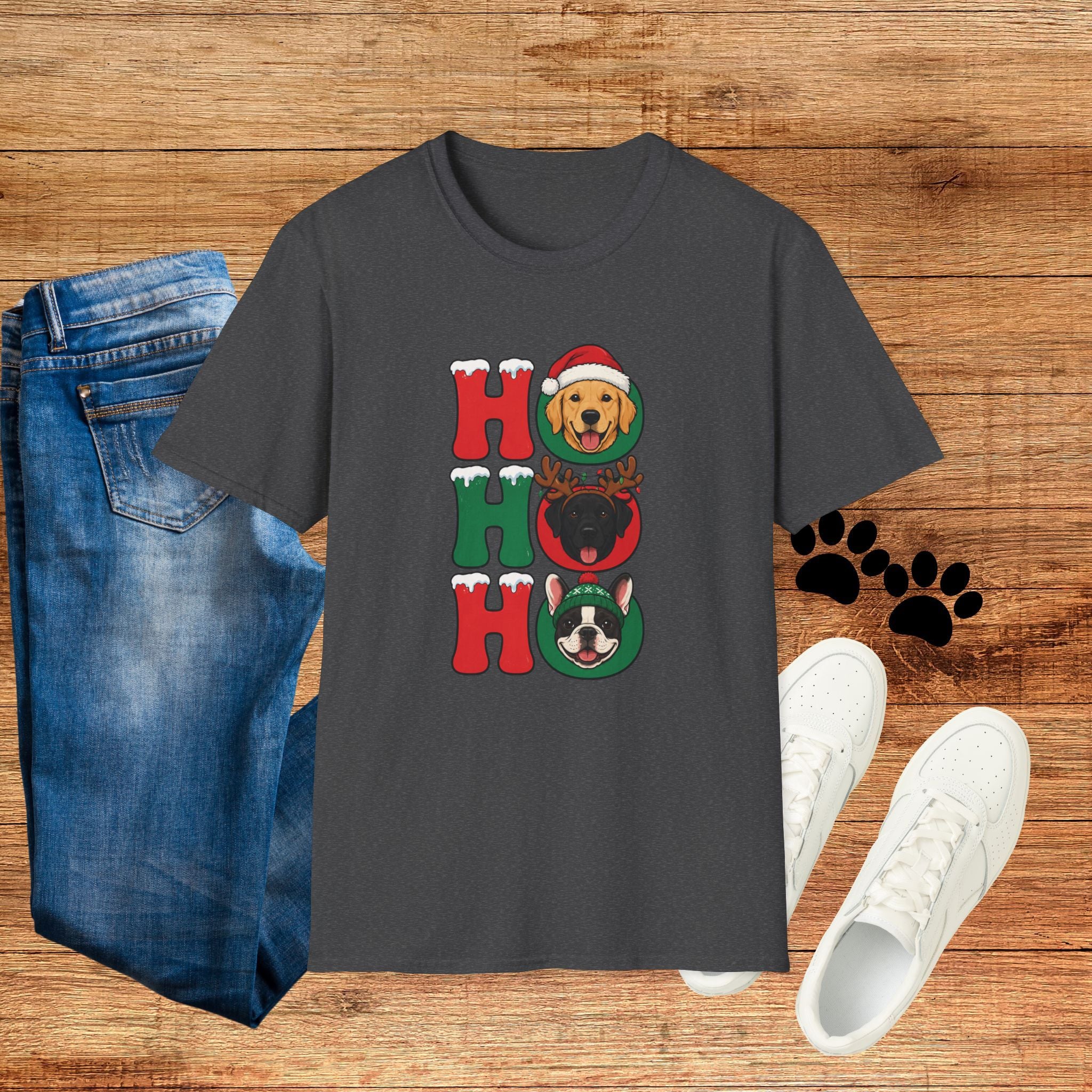 Christmas 'Ho Ho Ho' Dog T-Shirt — Festive Labrador, Pug & Frenchie Holiday Tee