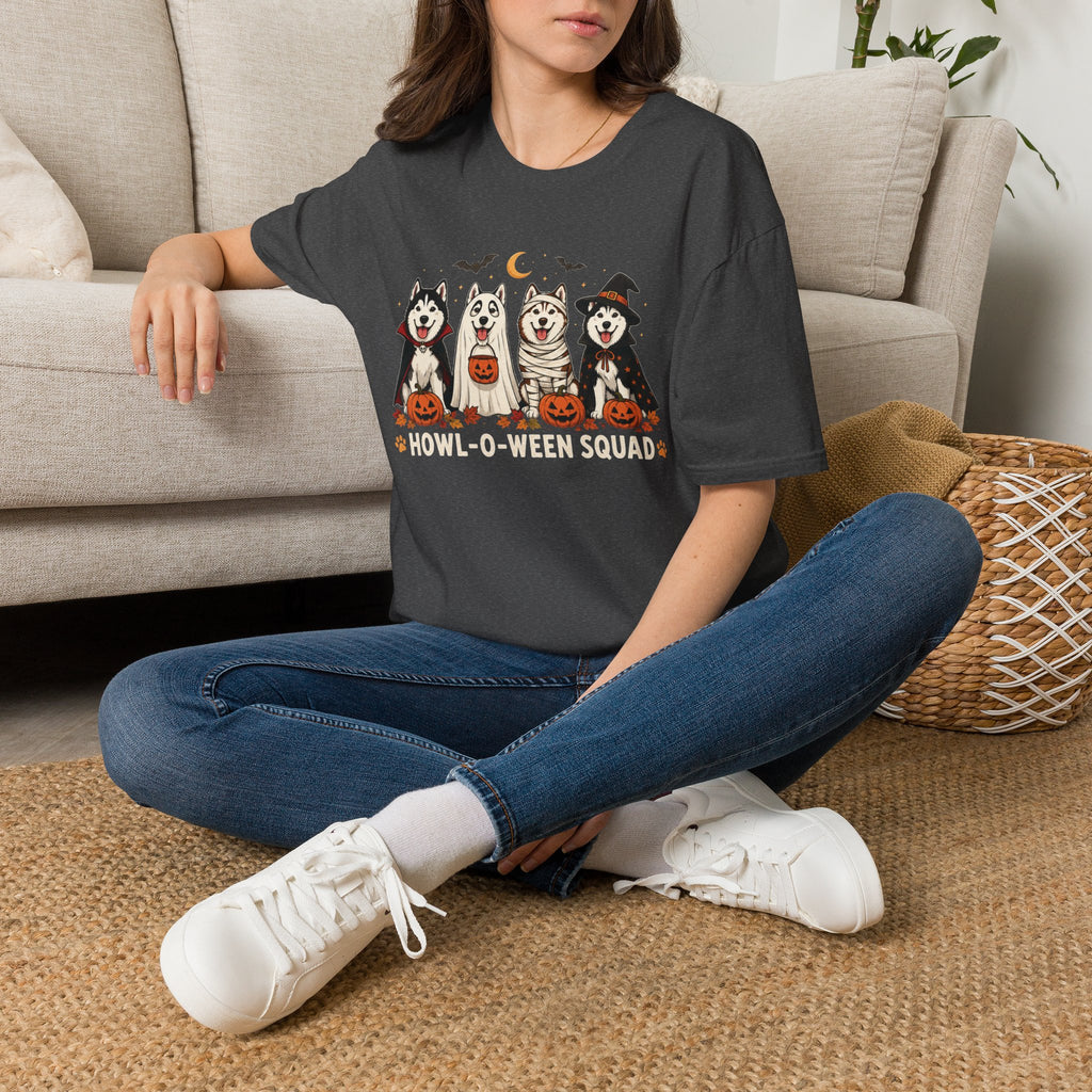Halloween Huskies T-Shirt — "Howl-O-Ween Squad" Cute Dog Costume Tee