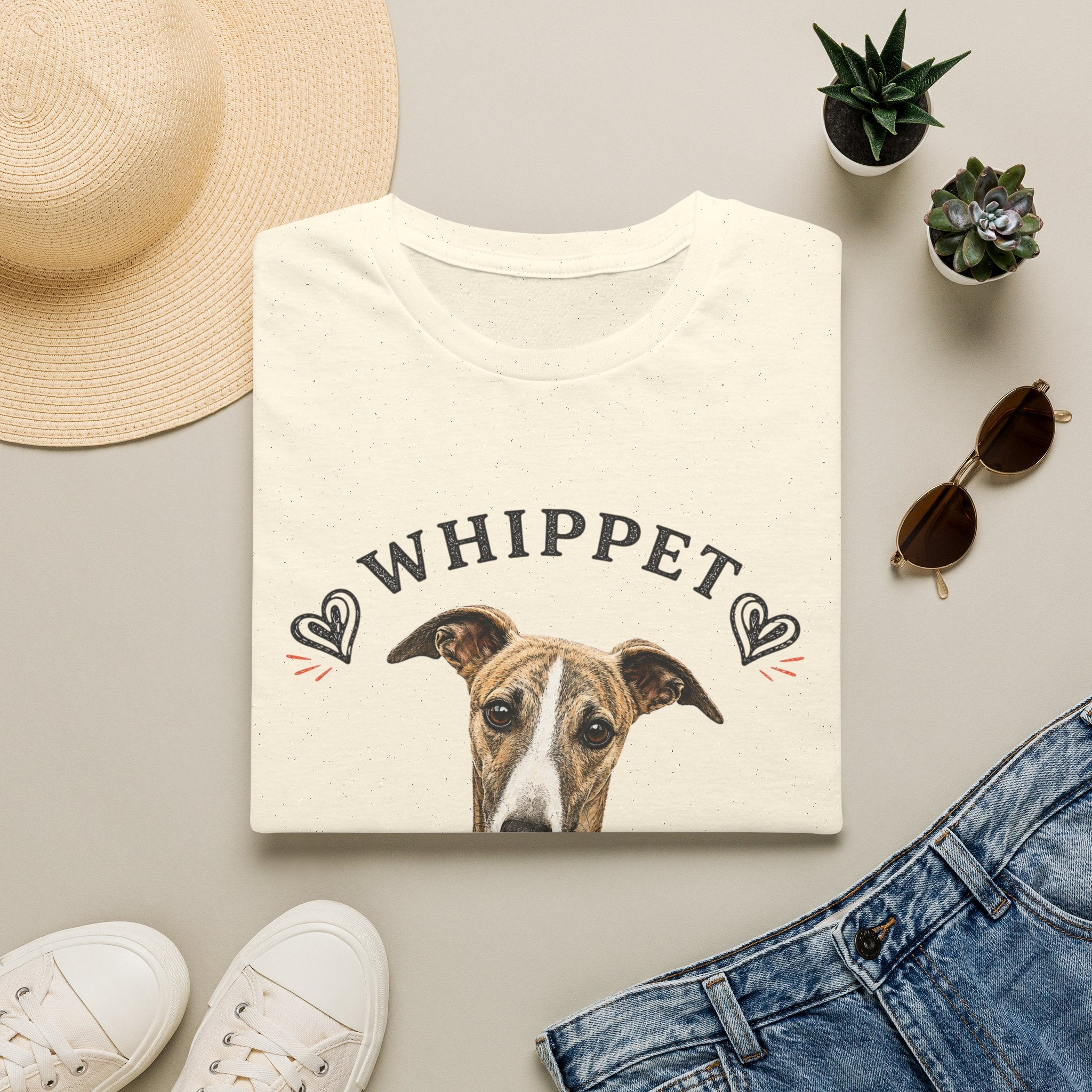 Whippet Dog Mom T-Shirt — Cute Whippet Portrait & Heart Graphic