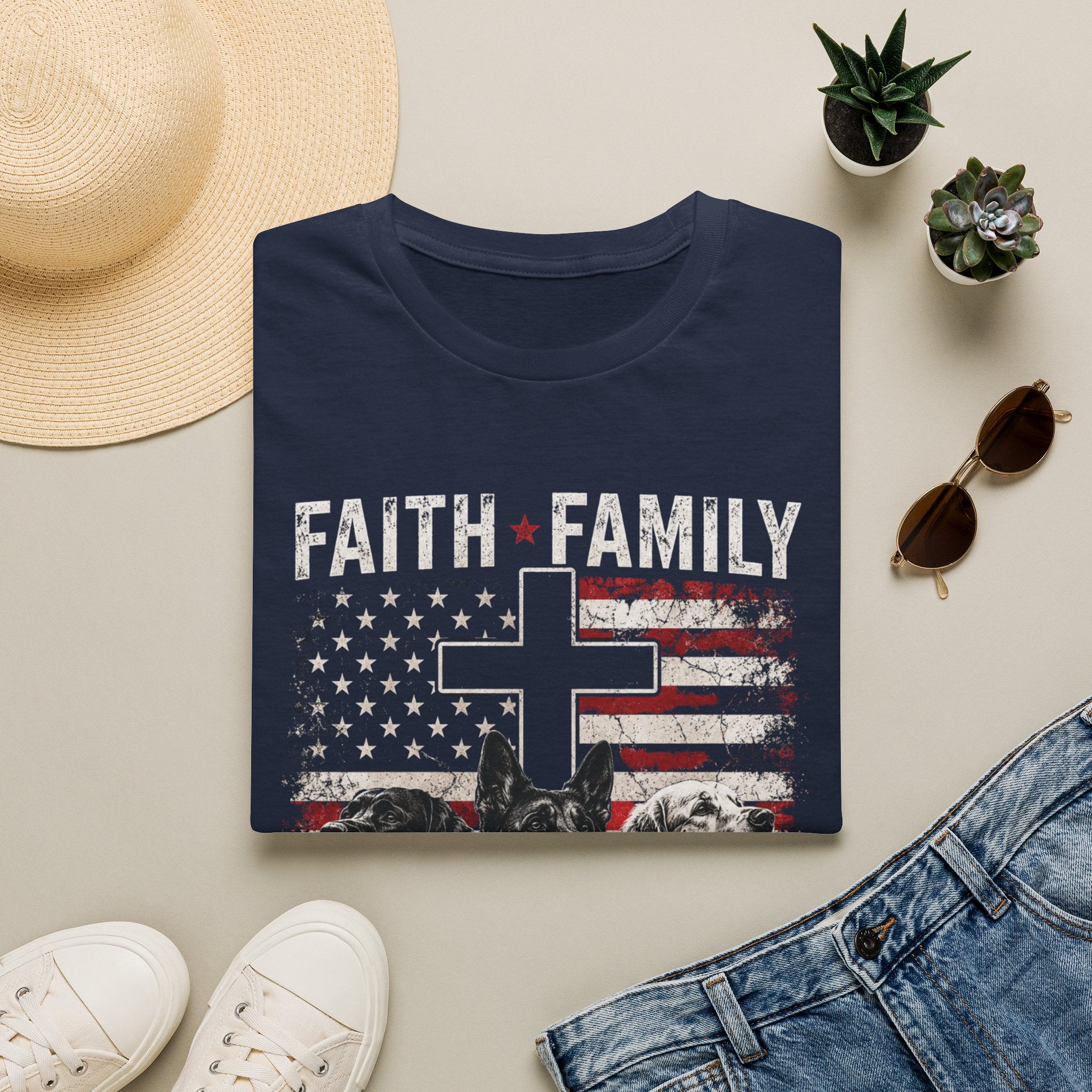 Faith Family Freedom T-Shirt — Cross & American Flag Patriotic Tee