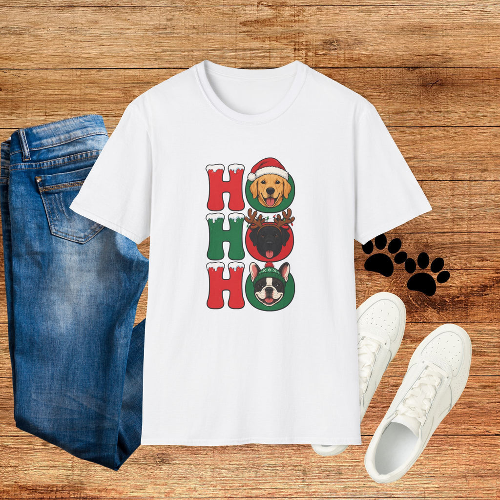 Christmas 'Ho Ho Ho' Dog T-Shirt — Festive Labrador, Pug & Frenchie Holiday Tee