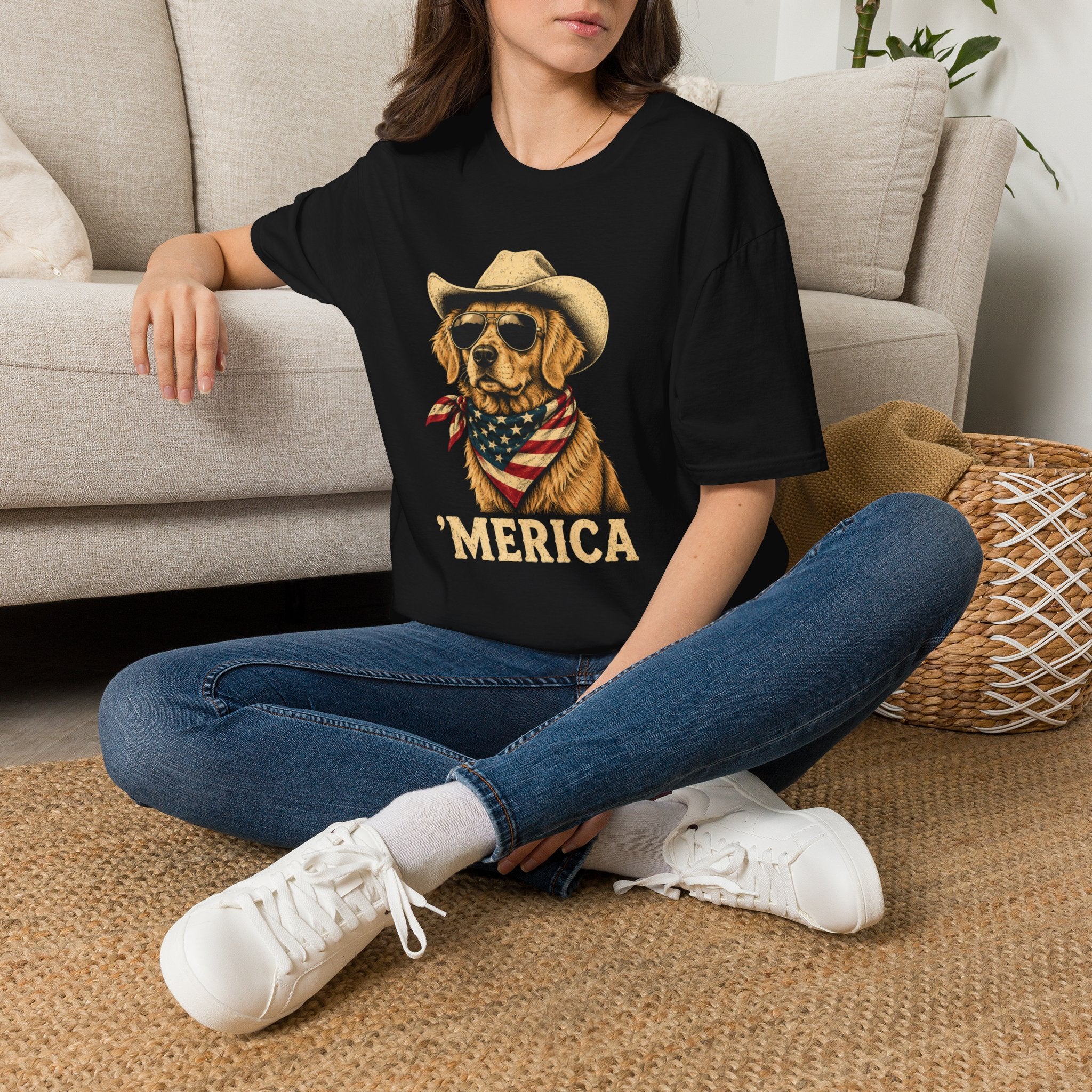 'Merica Dog T-Shirt — Patriotic Cowboy Golden Retriever Tee