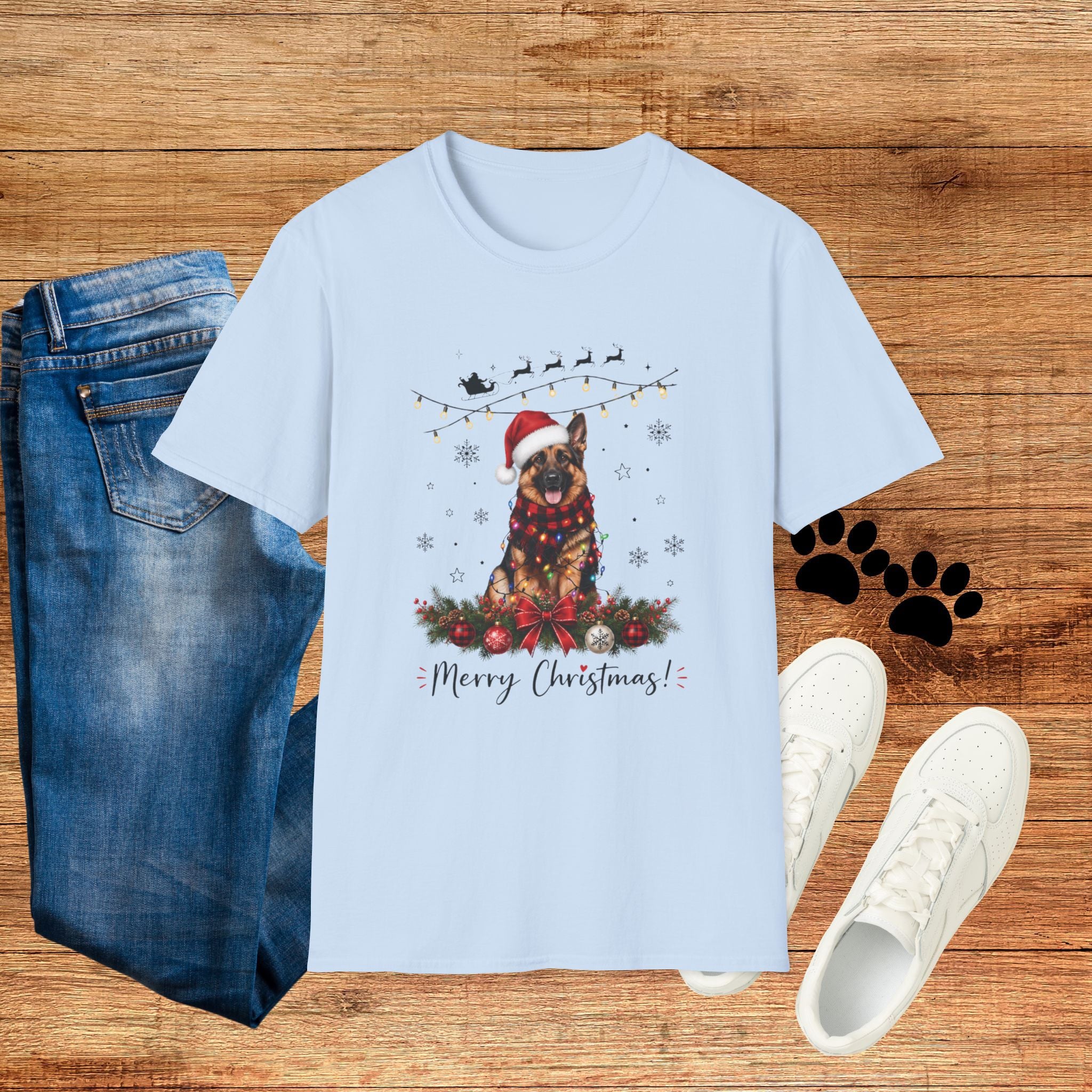 Christmas German Shepherd T‑Shirt — Merry Christmas Holiday Dog Tee