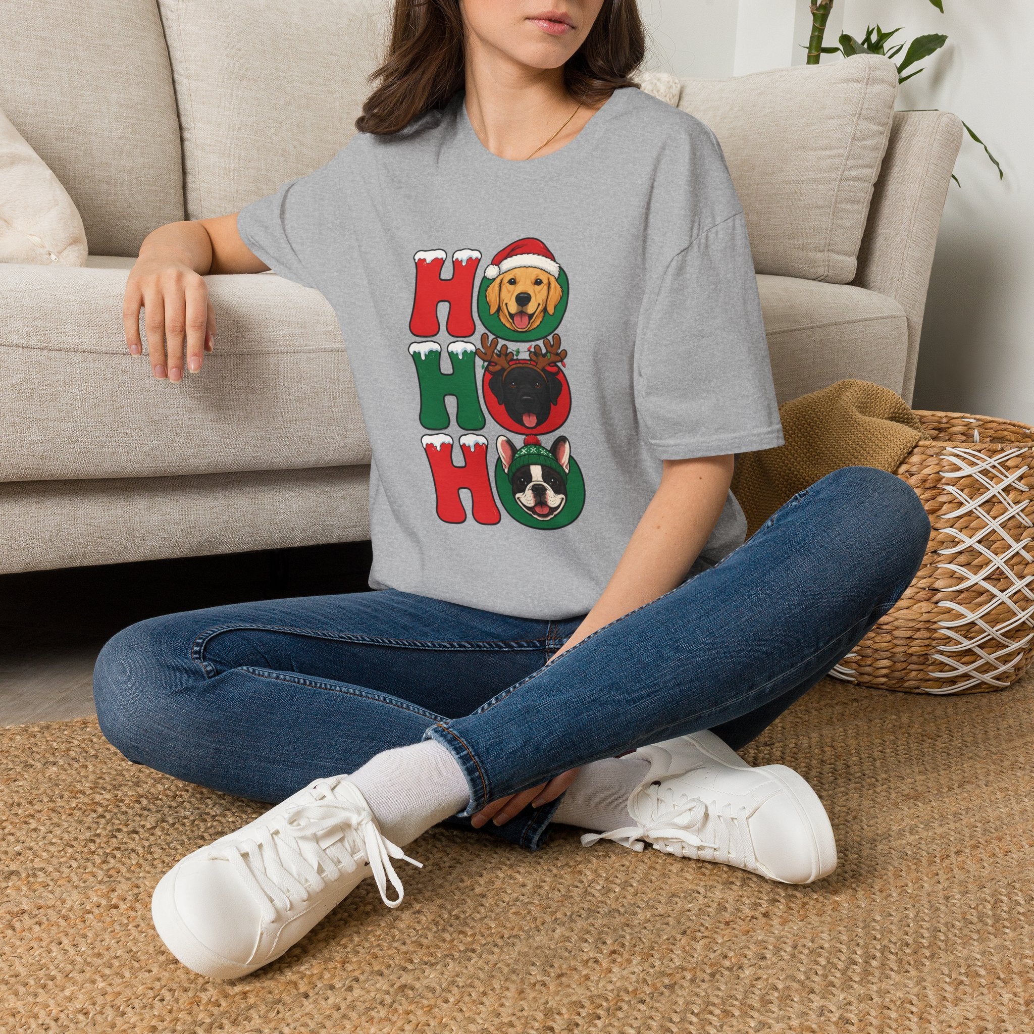 Christmas 'Ho Ho Ho' Dog T-Shirt — Festive Labrador, Pug & Frenchie Holiday Tee