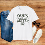 Dogs Make Life Better T-Shirt — Paw Print Dog Lover Tee