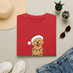 Christmas Golden Retriever T‑Shirt — Cute Dog in Santa Hat with Holiday Lights
