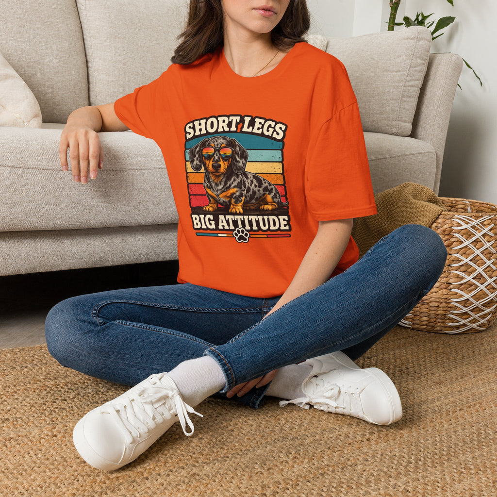 Dachshund Short Legs, Big Attitude Retro Stripe T-Shirt