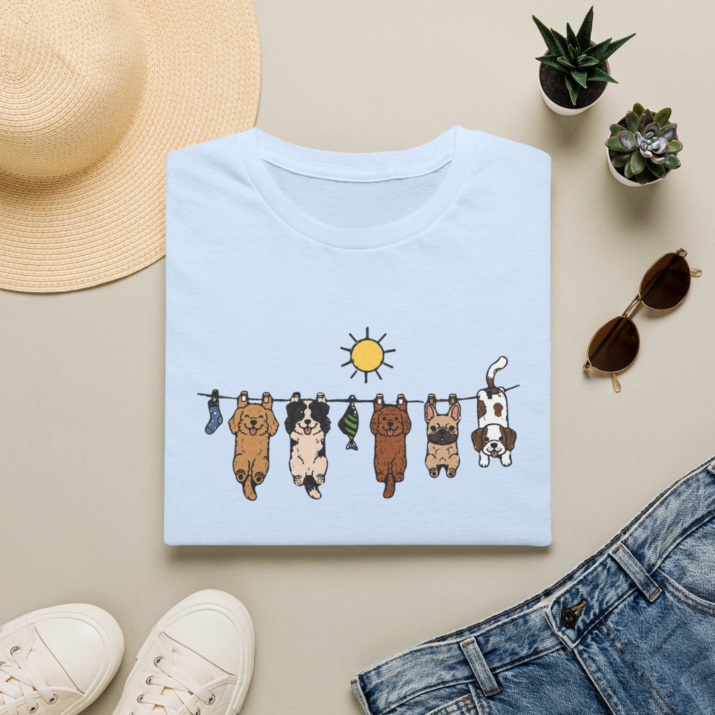 Dog Clothesline Cute Graphic T-Shirt — Hanging Puppies Design